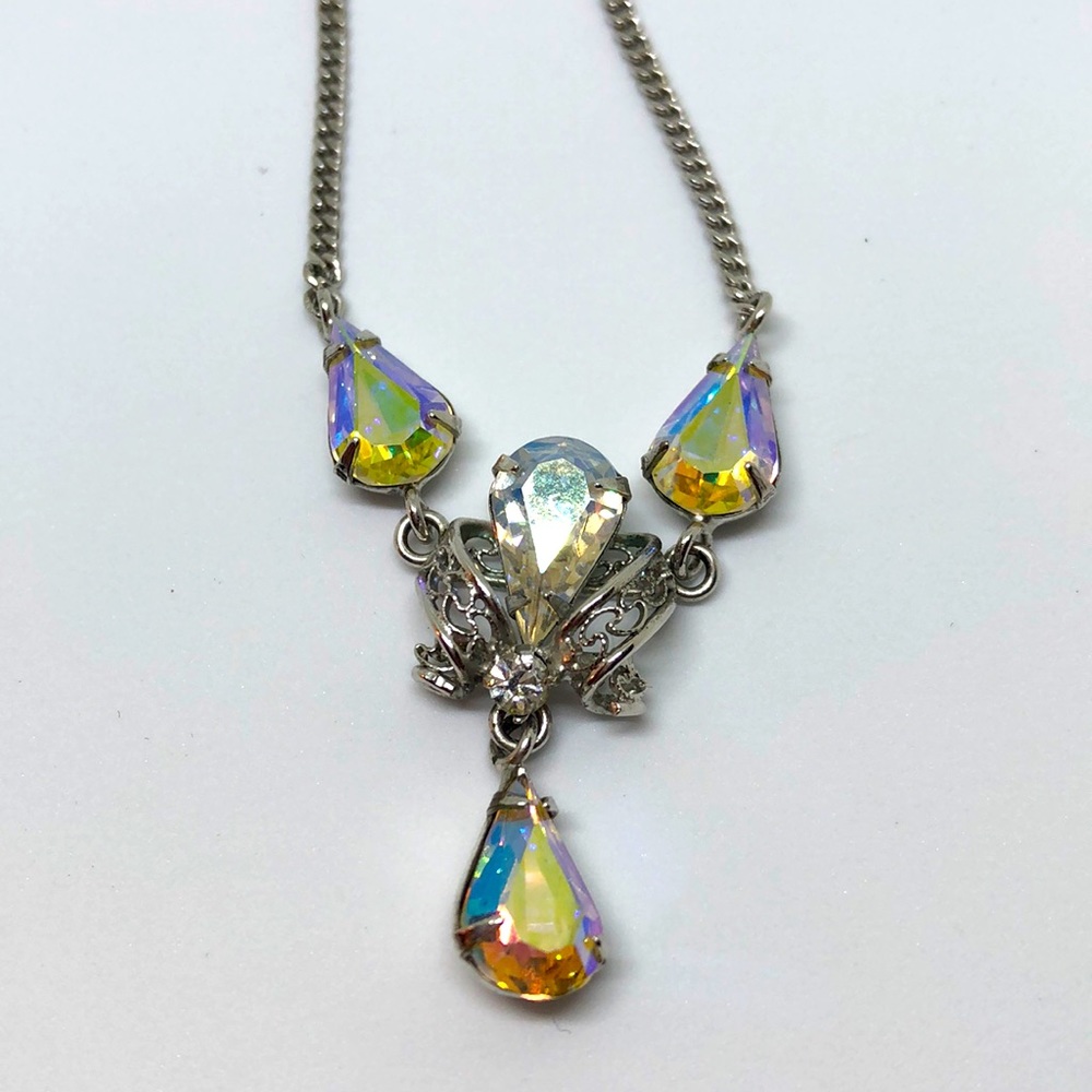 8 inch Victorian Ornate Crystal Sterling Necklace